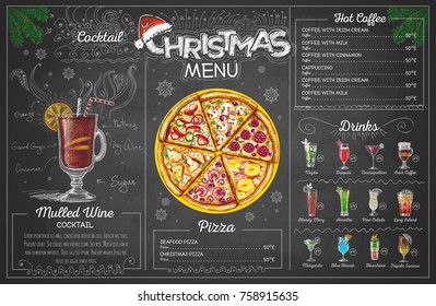 Vintage chalk drawing christmas menu design. Restaurant menu