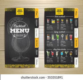 Vintage chalk drawing cocktail menu design. Corporate identity