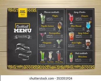 Vintage chalk drawing cocktail menu design. Corporate identity