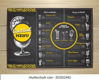 Vintage chalk drawing cocktail menu design. Corporate identity