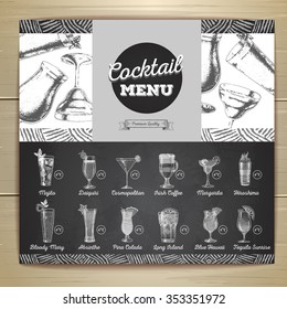 Vintage chalk drawing cocktail menu design. Corporate identity