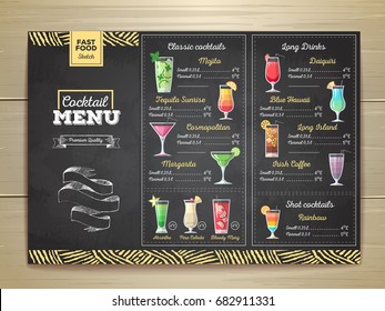 Vintage chalk drawing cocktail menu design. Corporate identity