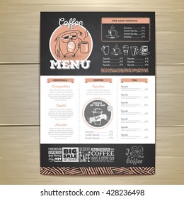 Vintage chalk drawing coffee menu design. 
