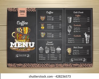 Vintage Chalk Drawing Coffee Menu Design. 