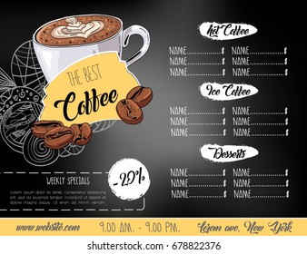 Vintage chalk drawing coffee menu design.