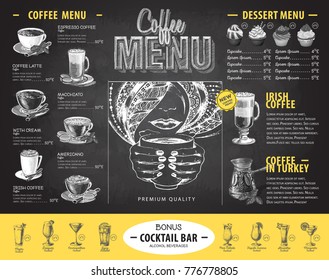 Vintage chalk drawing coffee menu design. Fast food menu