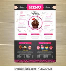 Vintage chalk drawing dessert menu design. Sweet cupcake