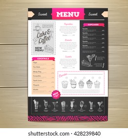 Vintage chalk drawing dessert menu design. Sweet cupcake