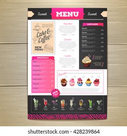 Vintage chalk drawing dessert menu design. Sweet cupcake