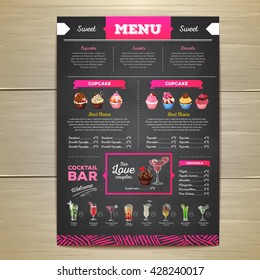 Vintage Chalk Drawing Dessert Menu Design. Sweet Cupcake