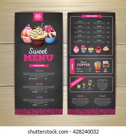 Vintage Chalk Drawing Dessert Menu Design. Sweet Cupcake