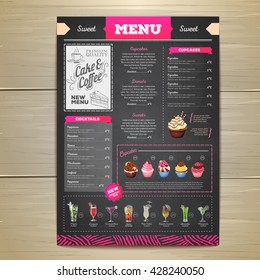 Vintage chalk drawing dessert menu design. Sweet cupcake