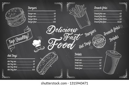 Vintage chalk drawing fast food menu. Sandwich sketch corporate identity