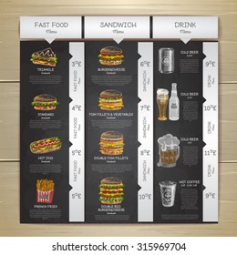 Vintage Chalk Drawing Fast Food Menu. Sandwich Sketch