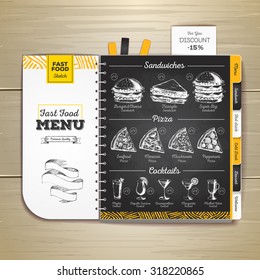 Vintage chalk drawing fast food menu. Sandwich sketch corporate identity