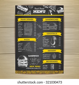 Vintage chalk drawing fast food menu design. 