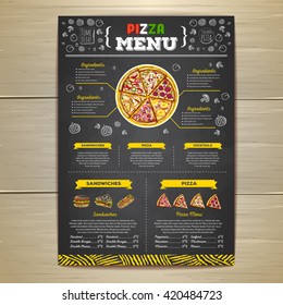 Vintage chalk drawing fast food menu design. Pizza sketch 