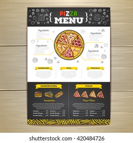 Vintage chalk drawing fast food menu design. Pizza sketch corporate identity