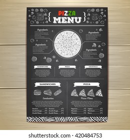 Vintage chalk drawing fast food menu design. Pizza sketch 