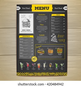 Vintage chalk drawing fast food menu design. Sandwich sketch 