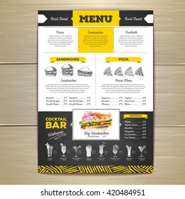 Vintage chalk drawing fast food menu design. Sandwich sketch 