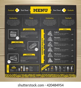 Vintage chalk drawing fast food menu design. Cocktail menu