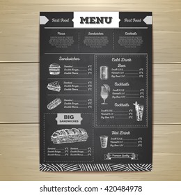 Vintage chalk drawing fast food menu design. Sandwich sketch 