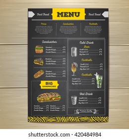 Vintage Chalk Drawing Fast Food Menu Design. Sandwich Sketch