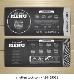 Vintage chalk drawing fast food menu design. Sandwich sketch 