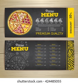Vintage chalk drawing fast food menu design. Pizza sketch 