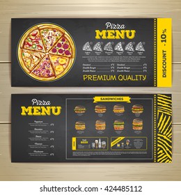 Vintage chalk drawing fast food menu design. Pizza sketch 