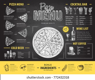 Vintage chalk drawing pizza menu design. Restaurant menu