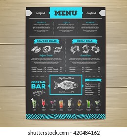 Vintage chalk drawing seafood menu design. 