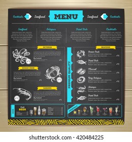 Vintage chalk drawing seafood menu design. 
