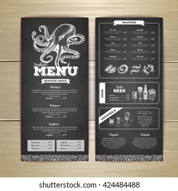 Vintage chalk drawing seafood menu design. 