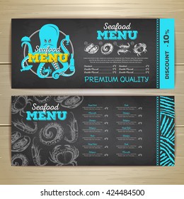 Vintage chalk drawing seafood menu design. 