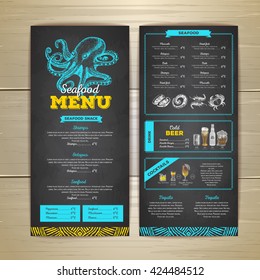 Vintage chalk drawing seafood menu design. 