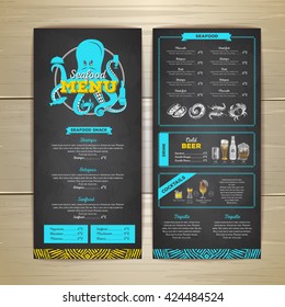 Vintage chalk drawing seafood menu design. 