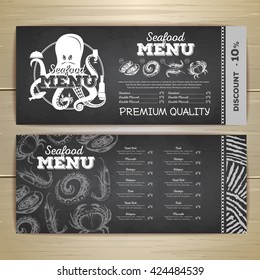 Vintage chalk drawing seafood menu design. 