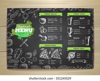 Vintage chalk drawing vegetarian food menu design. 