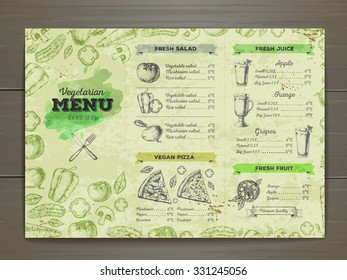Vintage chalk drawing vegetarian food menu design. 