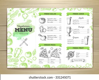 Vintage chalk drawing vegetarian food menu design. 