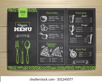 Vintage Chalk Drawing Vegetarian Food Menu Design. 