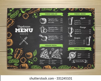 Vintage Chalk Drawing Vegetarian Food Menu Design. 