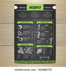 Vintage chalk drawing vegetarian food menu design. 