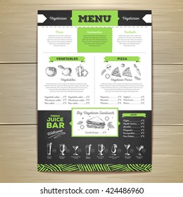 Vintage chalk drawing vegetarian food menu design. 