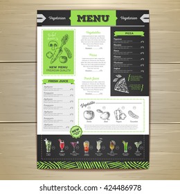 Vintage chalk drawing vegetarian food menu design. 