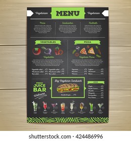 Vintage chalk drawing vegetarian food menu design. 