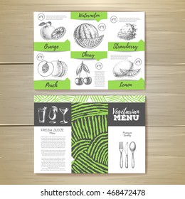 Vintage chalk drawing vegetarian food menu design. Fresh fruit sketch