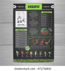 Vintage chalk drawing vegetarian food menu design.  Fresh fruit sketch